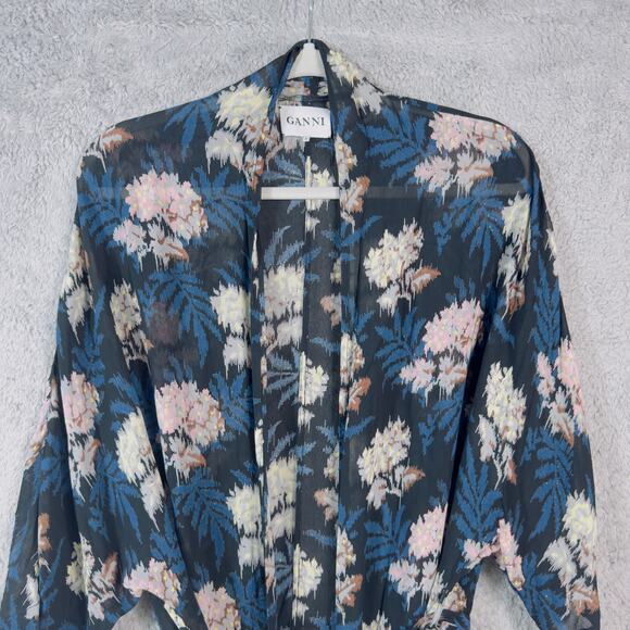 Ganni Blue Floral Kimono Size XS - Picture 4 of 10